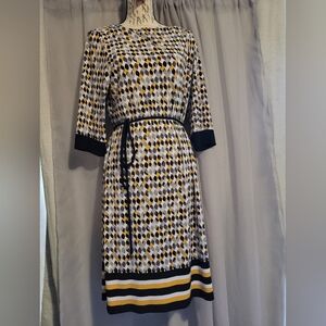 Liz Claiborne Black and Yellow Patterned Midi Dress